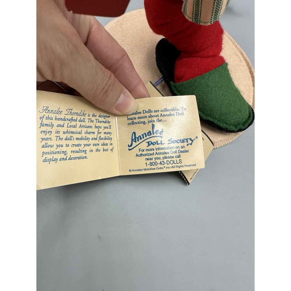 Vintage 1996 Annalee Doll Santa Claus Painting Toy Boat Apron, 12" With Tags - Picture 9 of 11